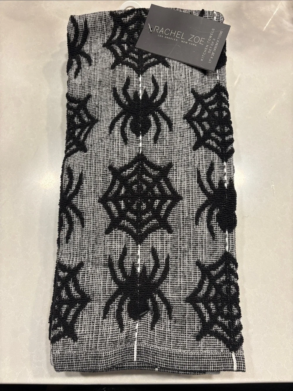 Rachel Zoe Black and White Spiderweb Kitchen Towel Set of Three for Halloween